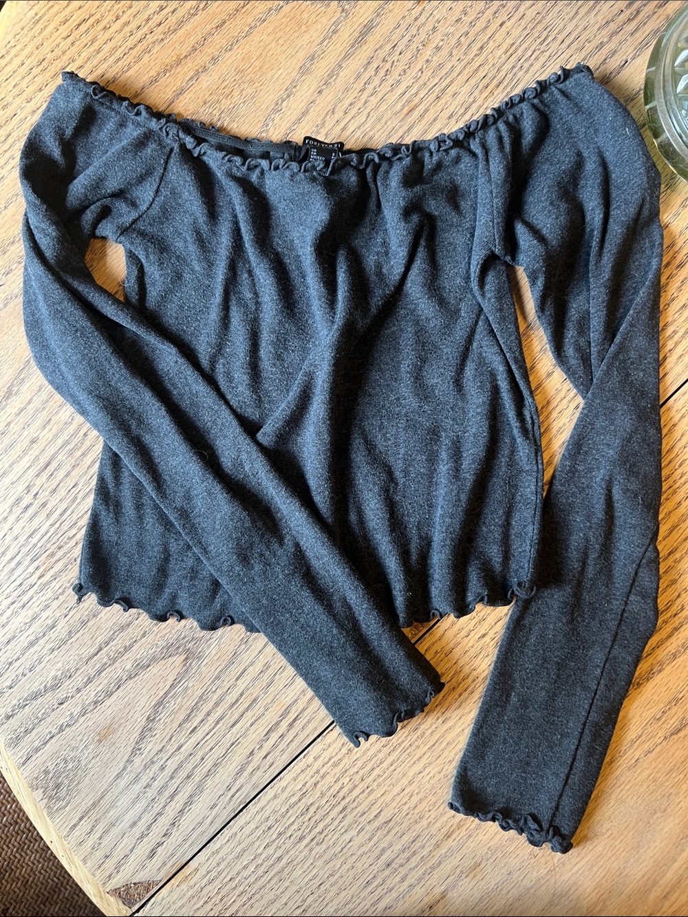 Forever 21 Off-Shoulder Dark Gray Women's Long Sleeve Crop Top